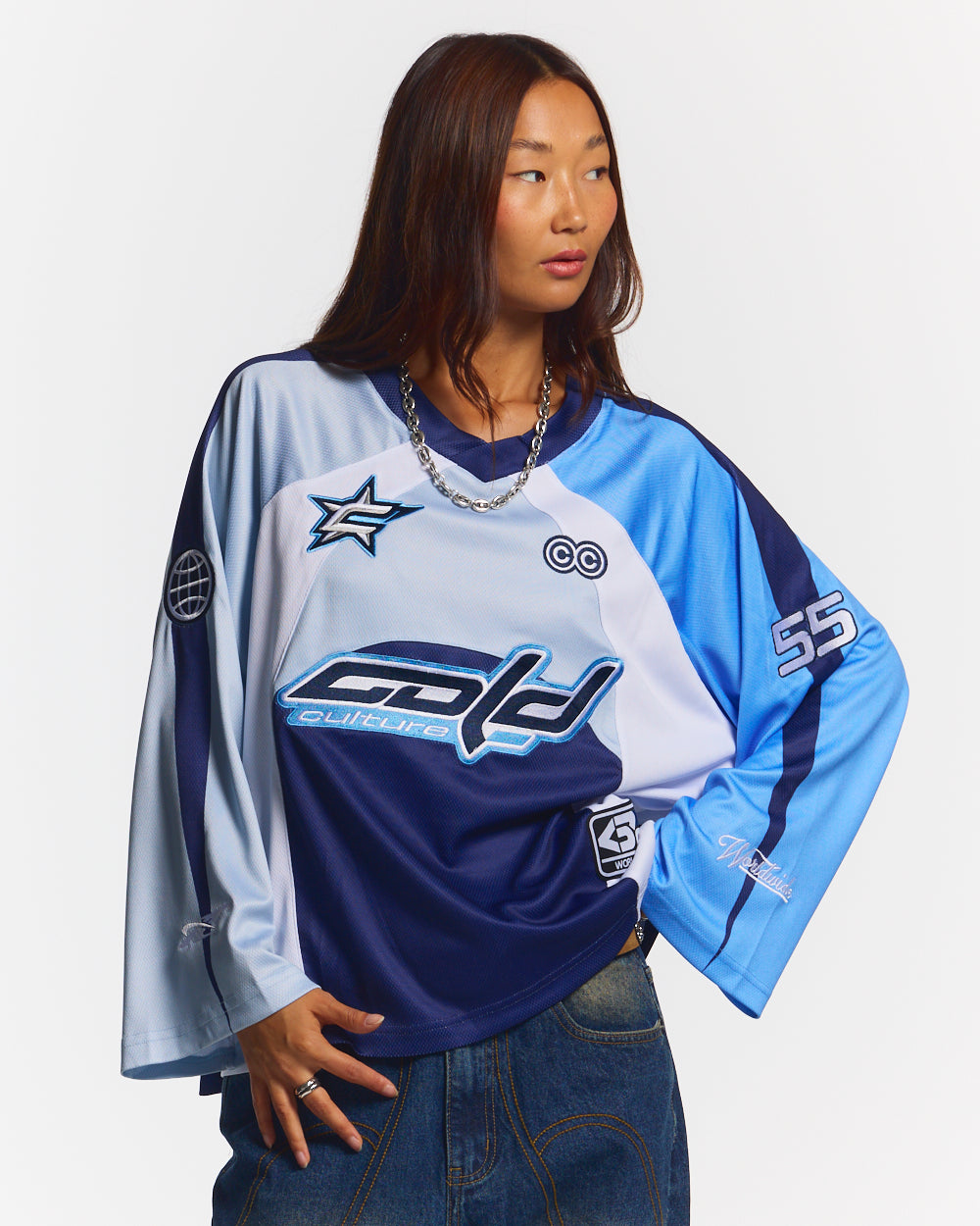 HOCKEY PLAYER LONGSLEEVE TEE NAVY/GLOSS BLUE