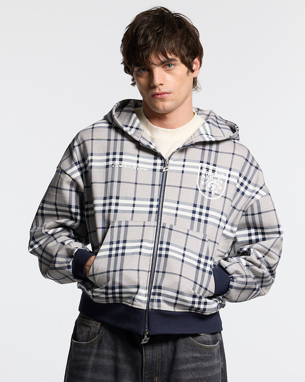 GRID ZIP HOODIE TARTAN DARK BLUE/GREY