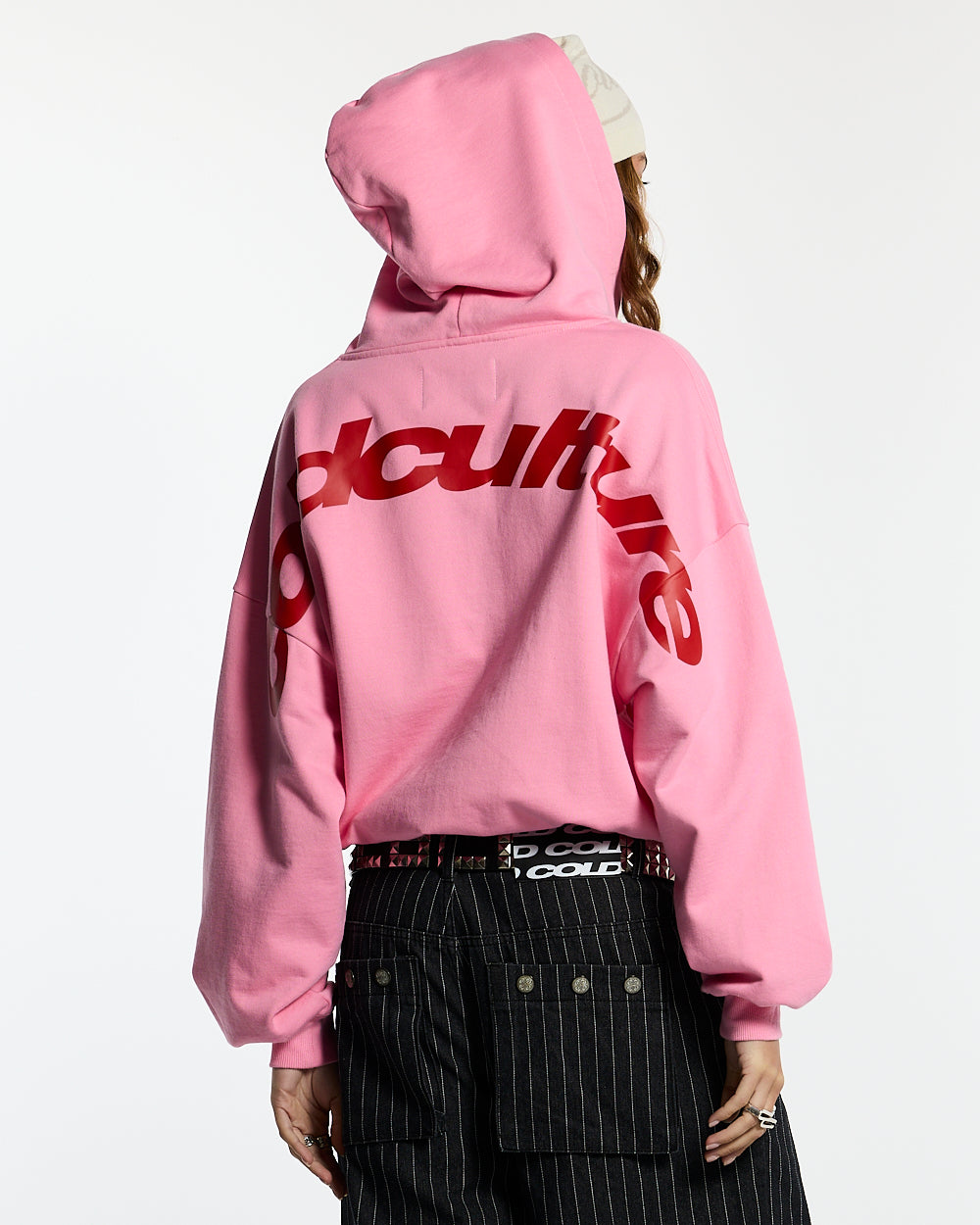 CURVED ZIP HOODIE PINK & RED