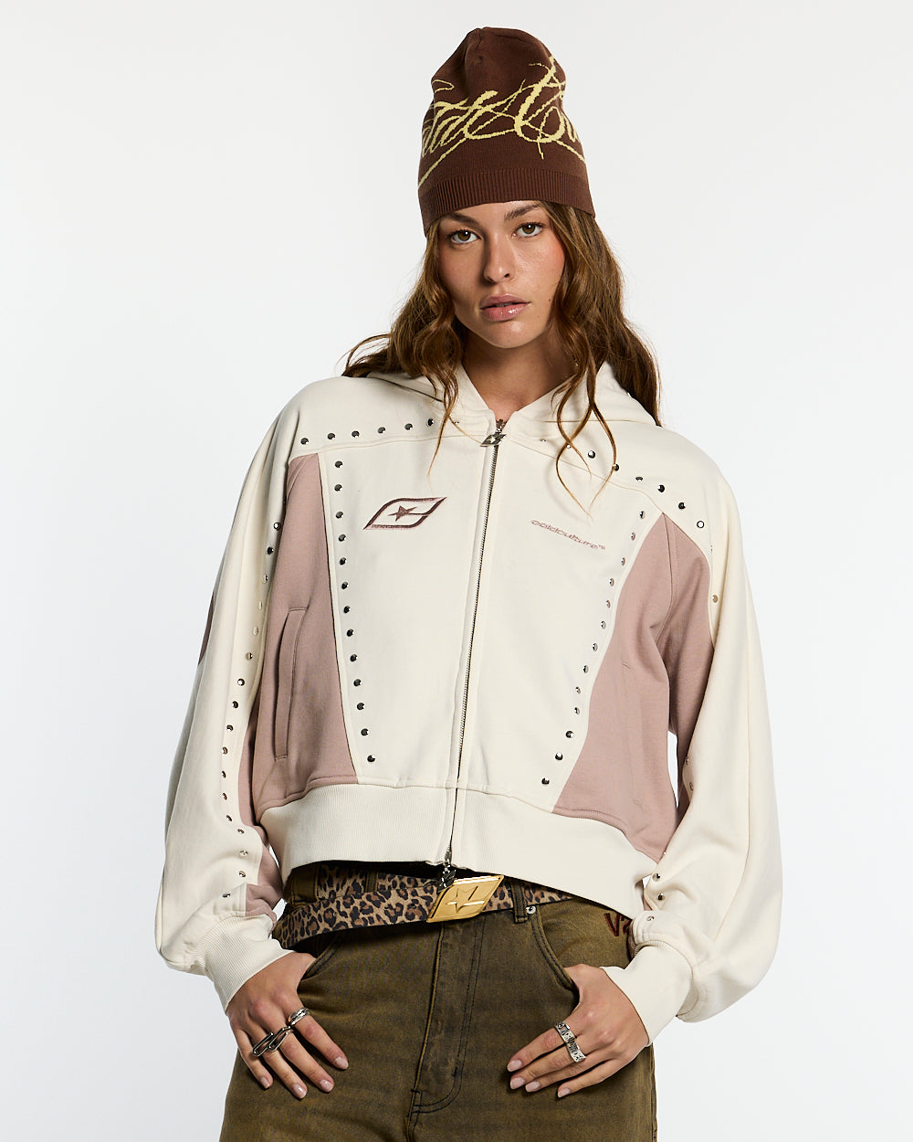 STUD ZIP HOODIE LIGHT GREY