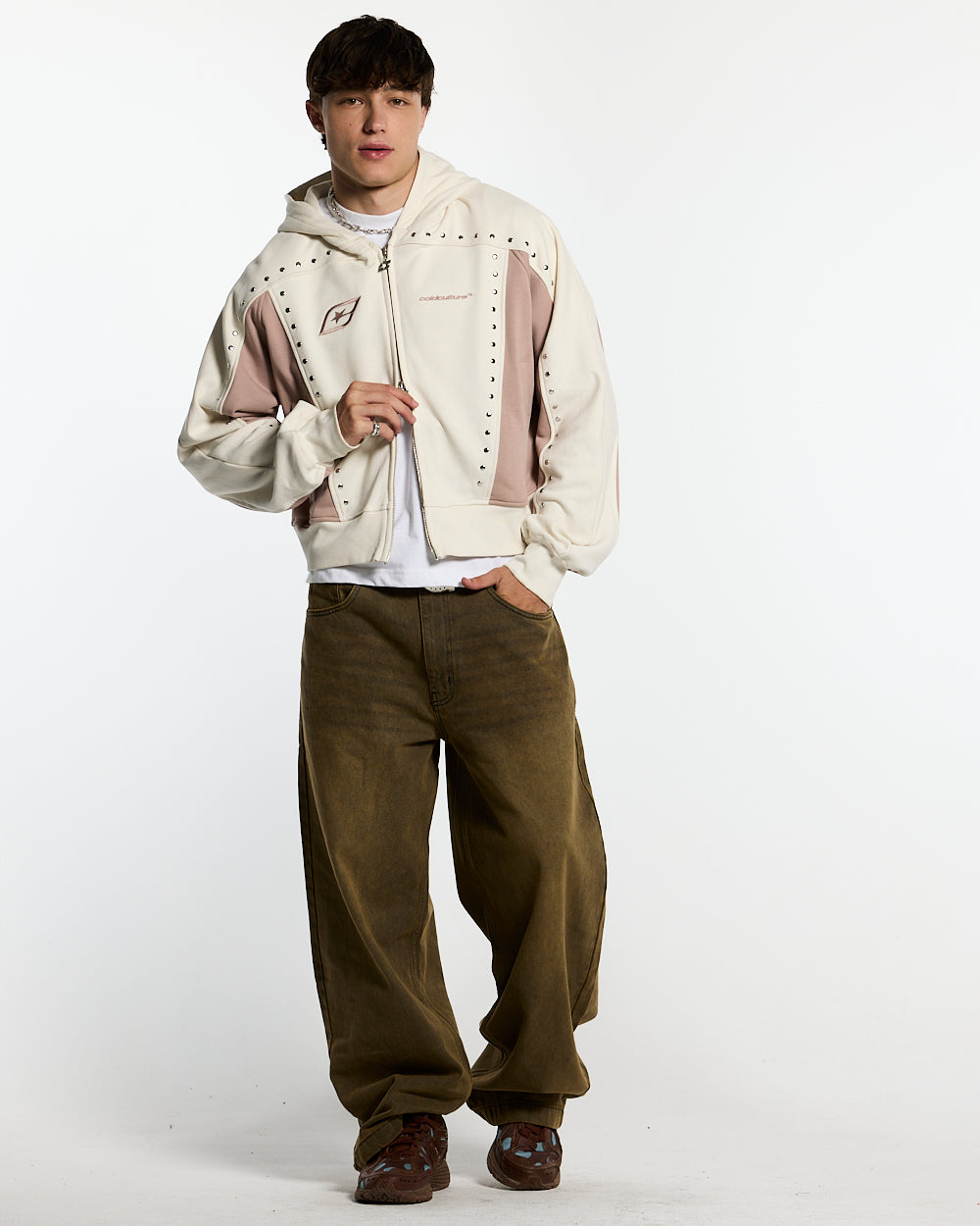 STUD ZIP HOODIE LIGHT GREY