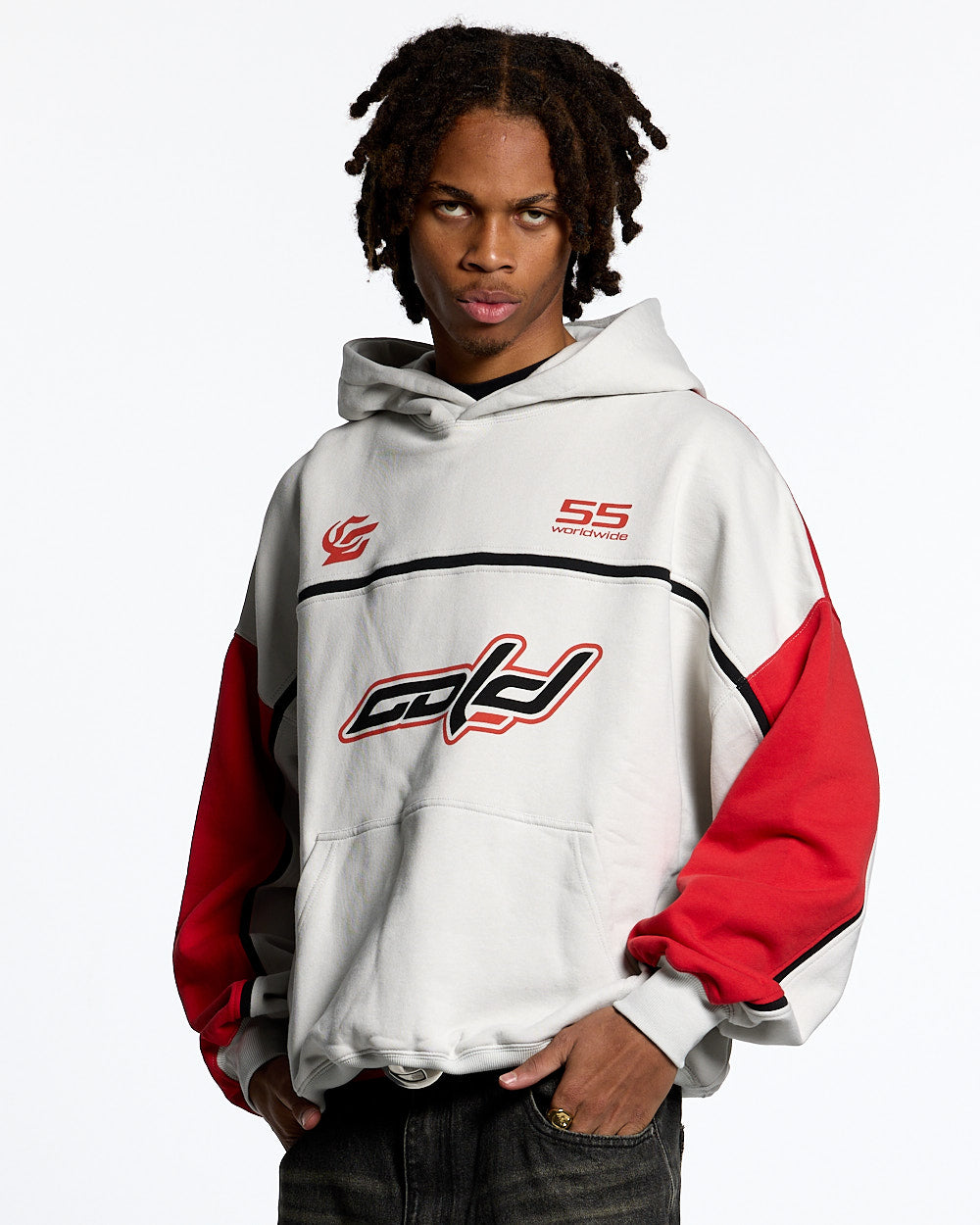 TRAINING HOODIE LIGHT GREY/RED