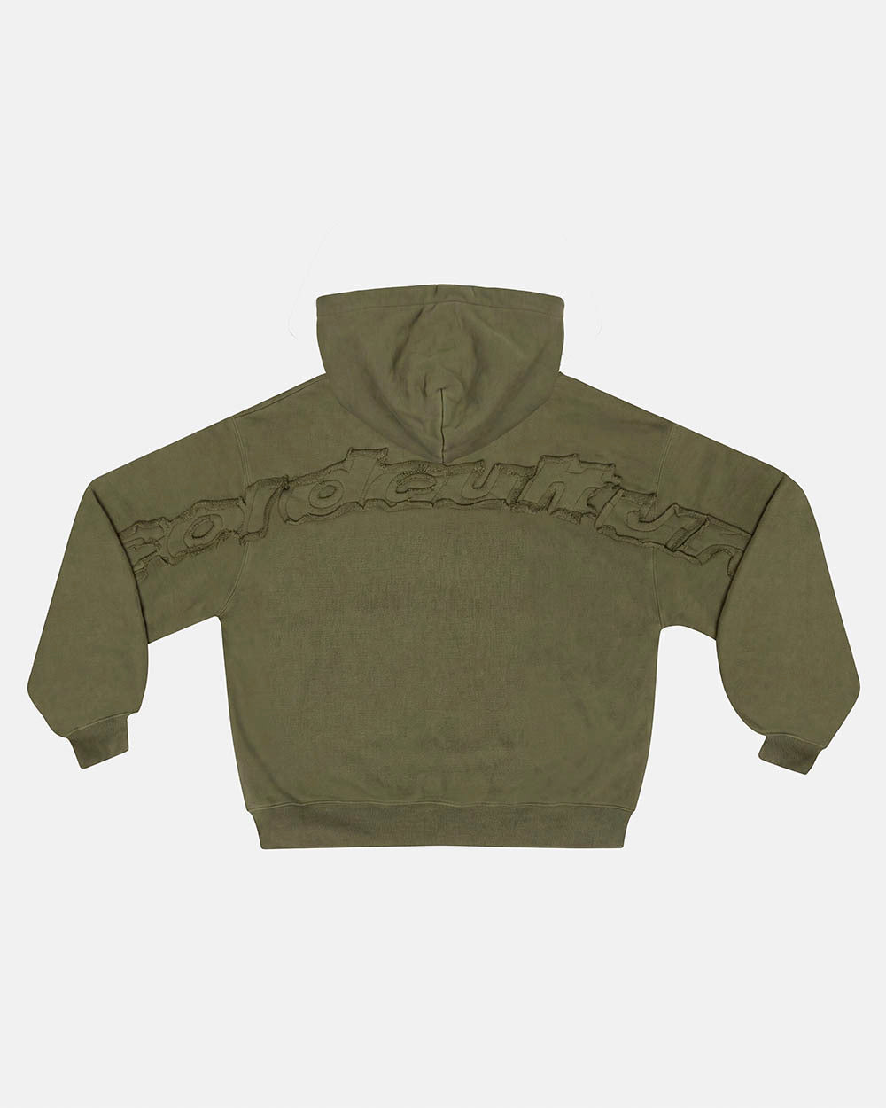 DISTRESS CURVED ZIP HOODIE GREEN LIGHT