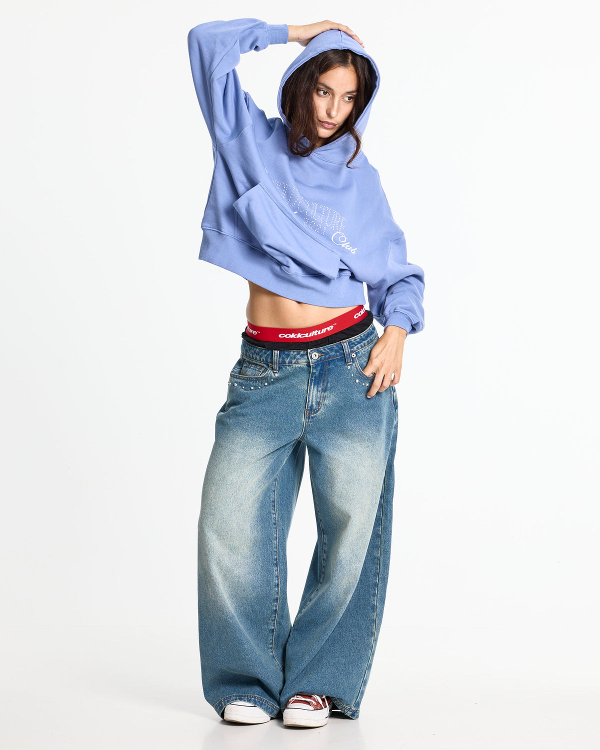 DISTRESS CURVED LOOSE PANTS BLUE - Cold Culture #woman