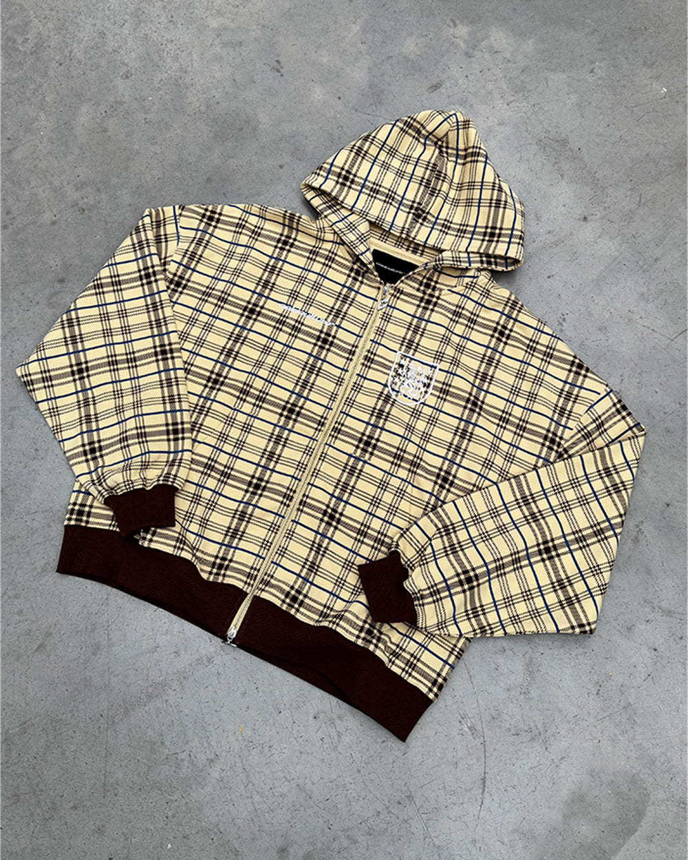 GRID ZIP HOODIE YELLOW & BROWN