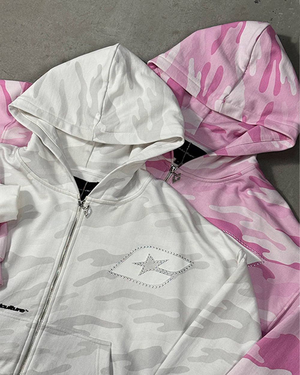 CAMO ZIP HOODIE GREY