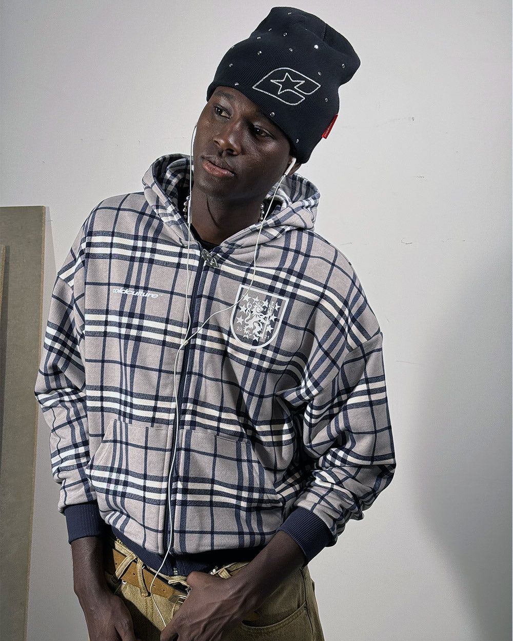 GRID ZIP HOODIE TARTAN DARK BLUE/GREY