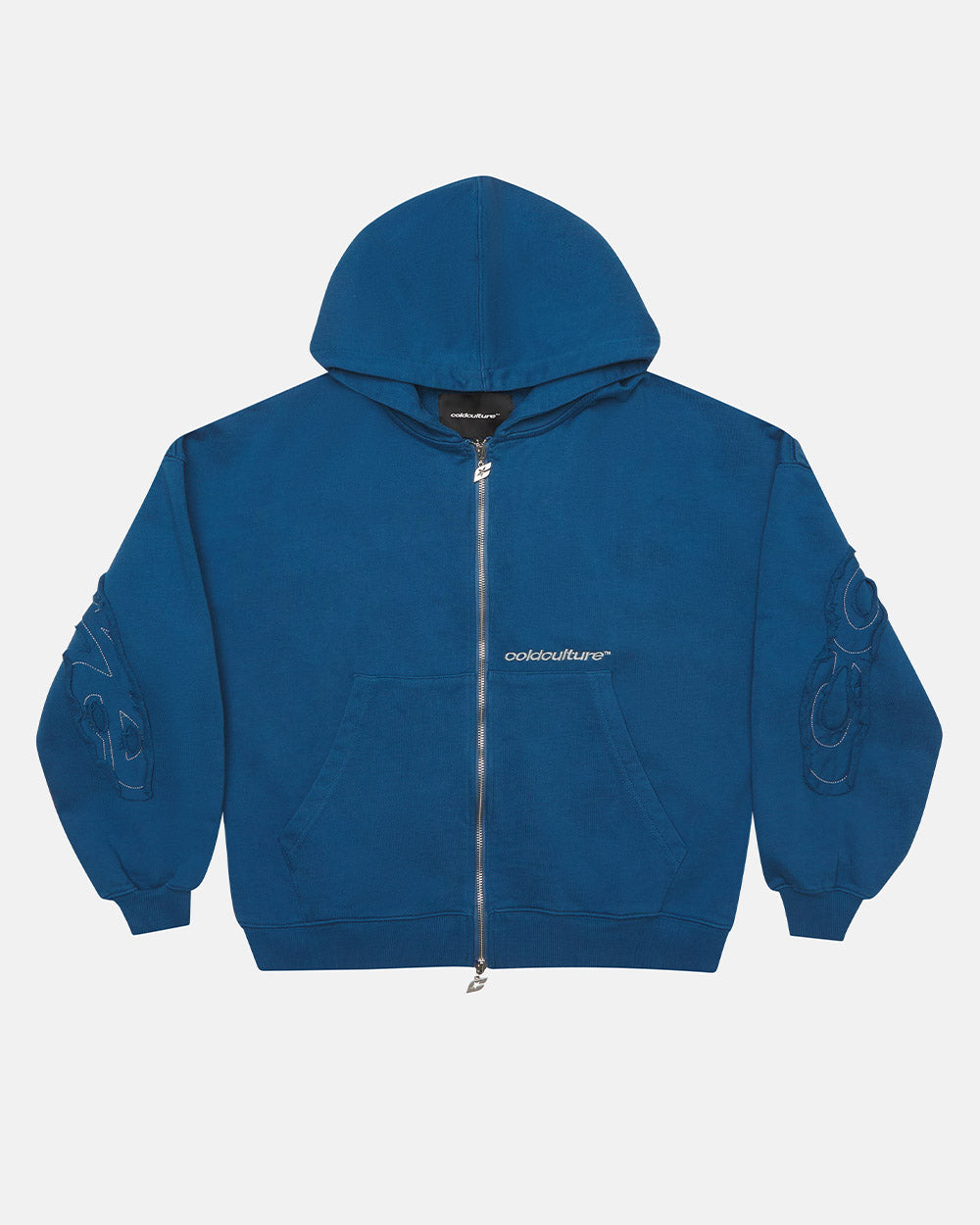 DISTRESS CURVED ZIP HOODIE DARK BLUE