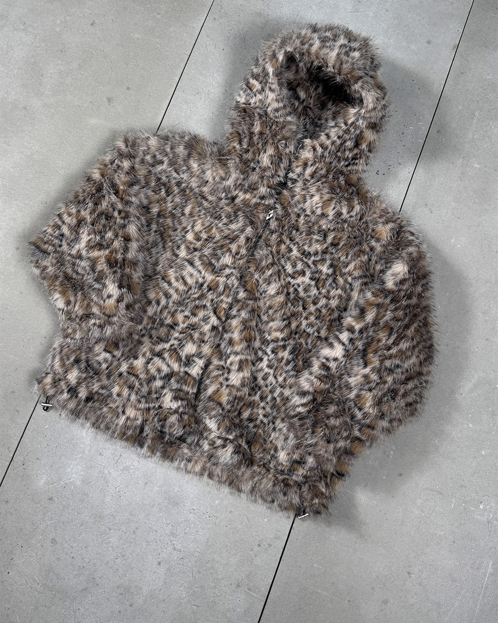 FUR HOODIE BROWN LEOPARD
