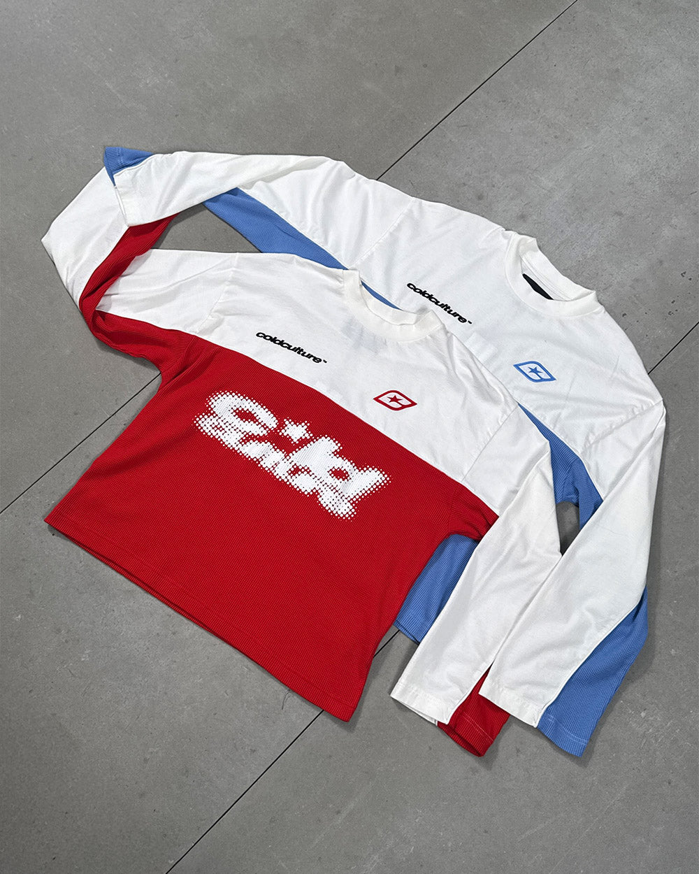BICOLOR WAFFLE LONGSLEEVE BLUE & WHITE