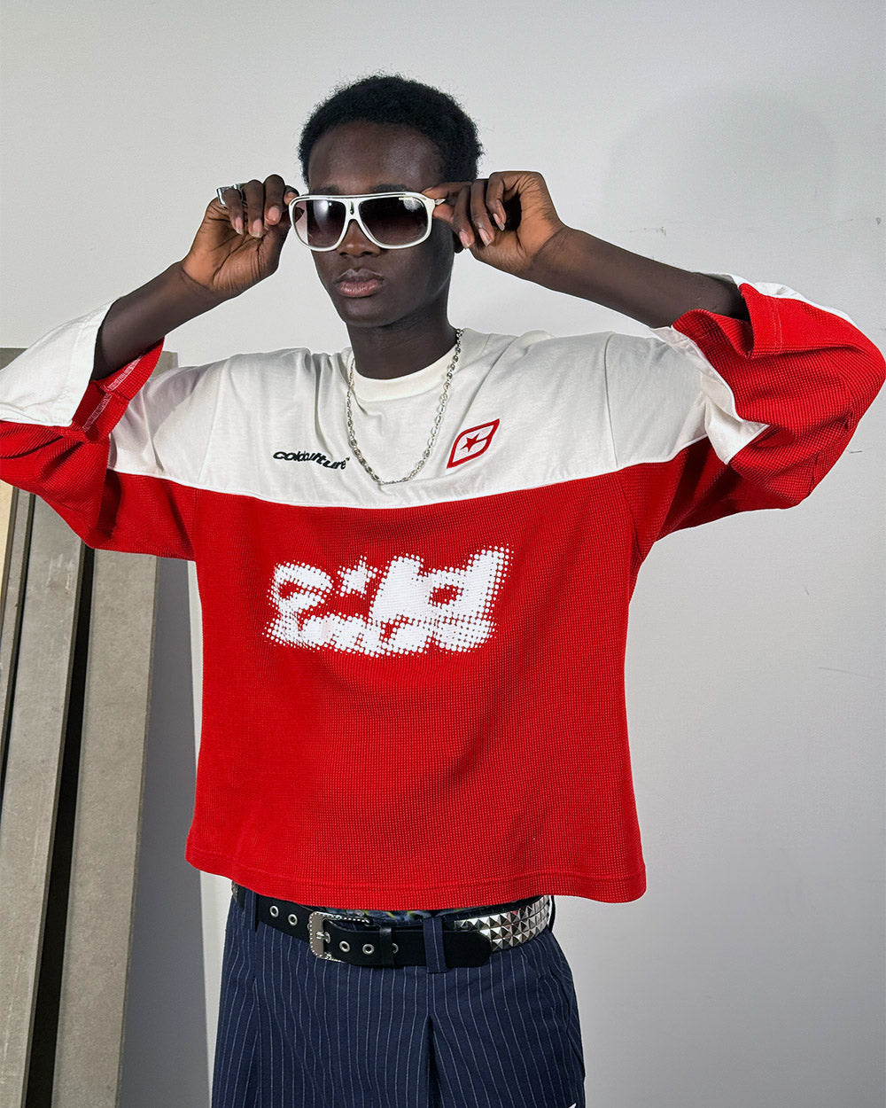BICOLOR WAFFLE LONGSLEEVE RED & WHITE