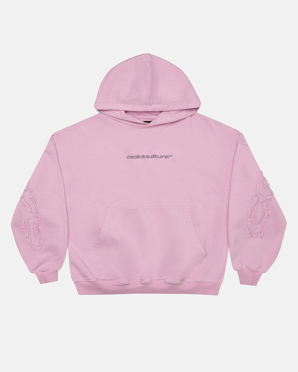 DISTRESS CURVED HOODIE PINK