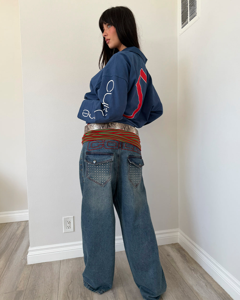 STUDS PANTS LIGHT BLUE DENIM