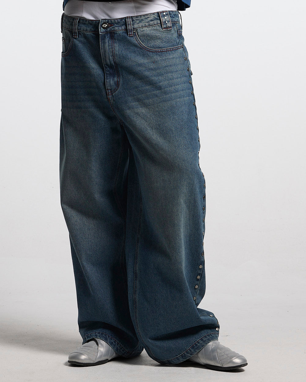 STUDS PANTS LIGHT BLUE DENIM