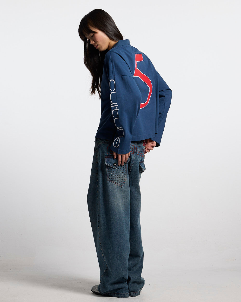 STUDS PANTS LIGHT BLUE DENIM