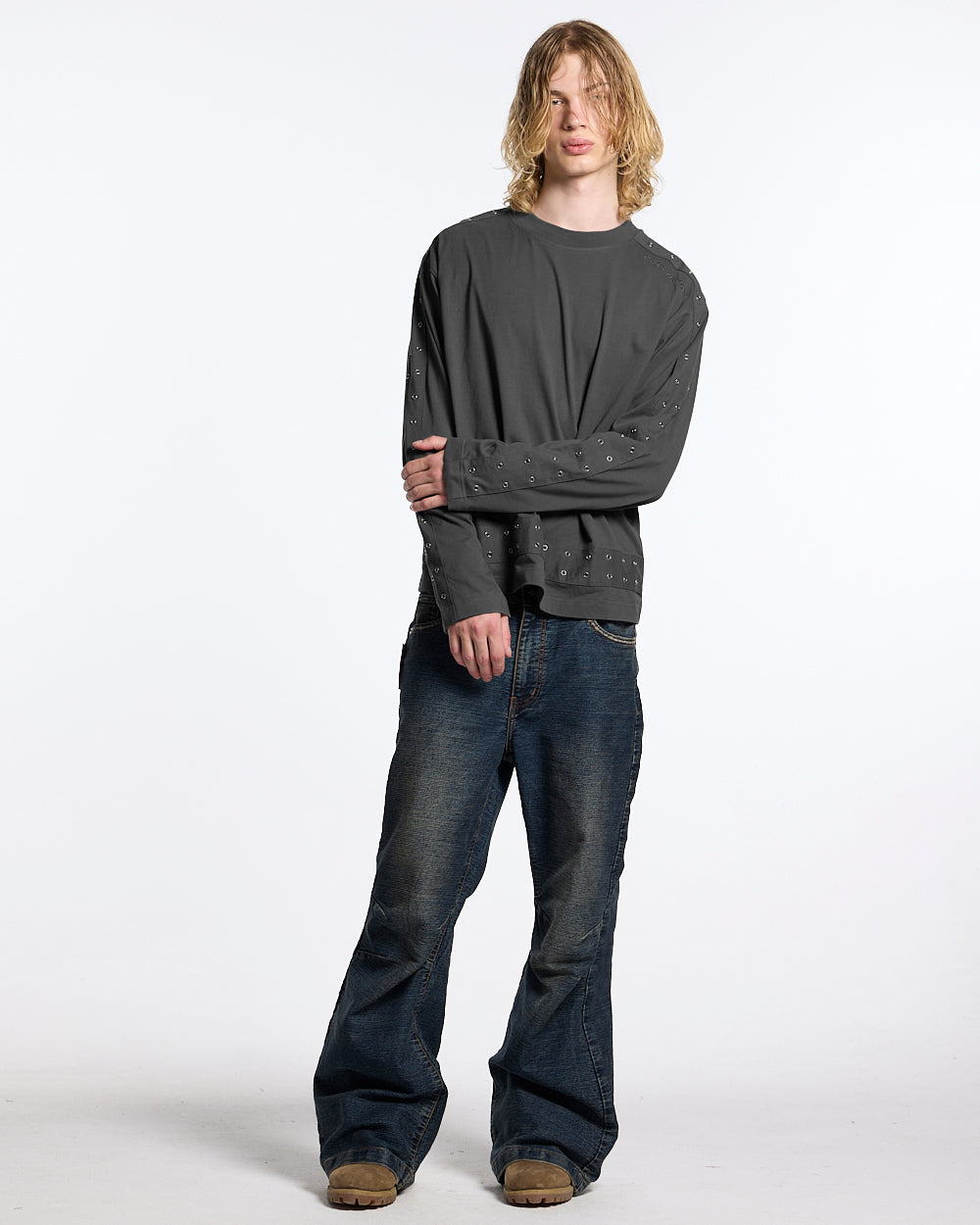 COLD CULTURE - EYELET LONGSLEEVE BLACK #man