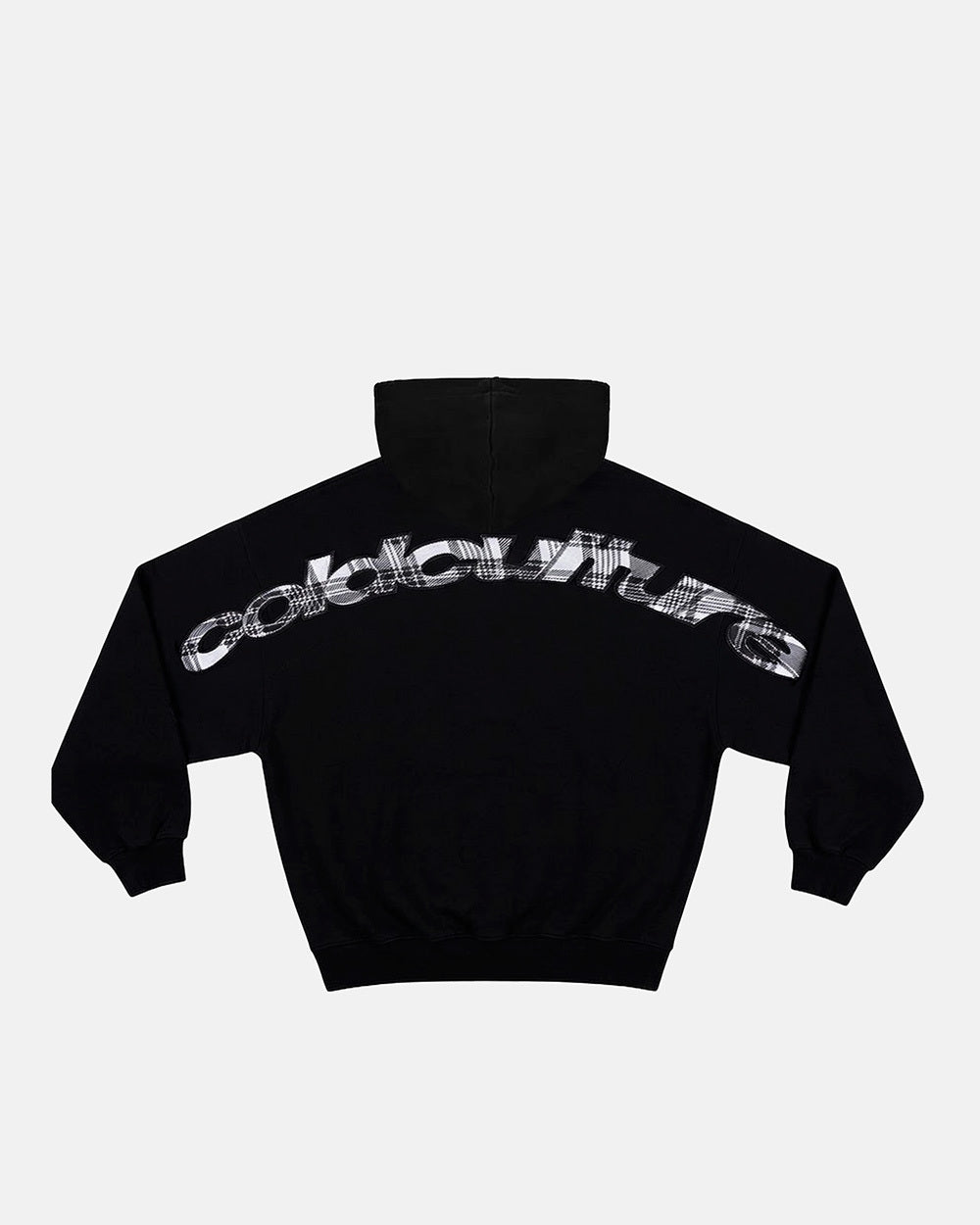 TARTAN CURVED HOODIE BLACK