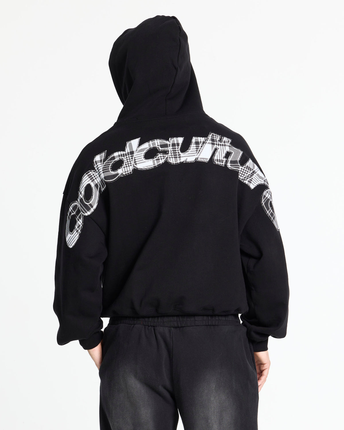 TARTAN CURVED HOODIE BLACK - Cold Culture