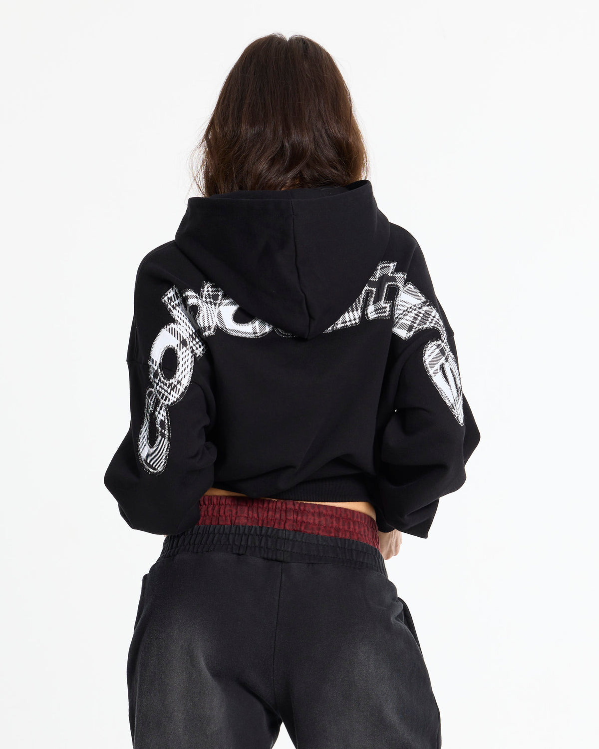 TARTAN CURVED HOODIE BLACK - Cold Culture #woman