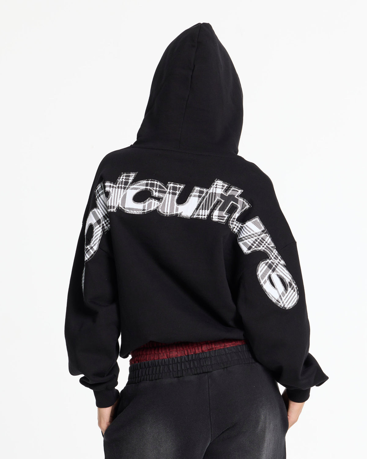 TARTAN CURVED HOODIE BLACK - Cold Culture