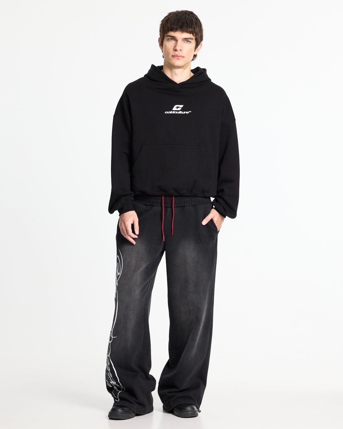 TARTAN CURVED HOODIE BLACK - Cold Culture