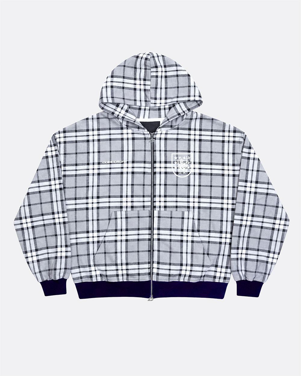 GRID ZIP HOODIE TARTAN DARK BLUE/GREY