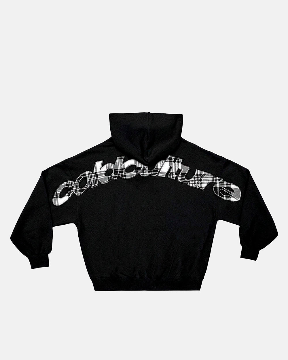 TARTAN CURVED HOODIE BLACK - Cold Culture #packshot