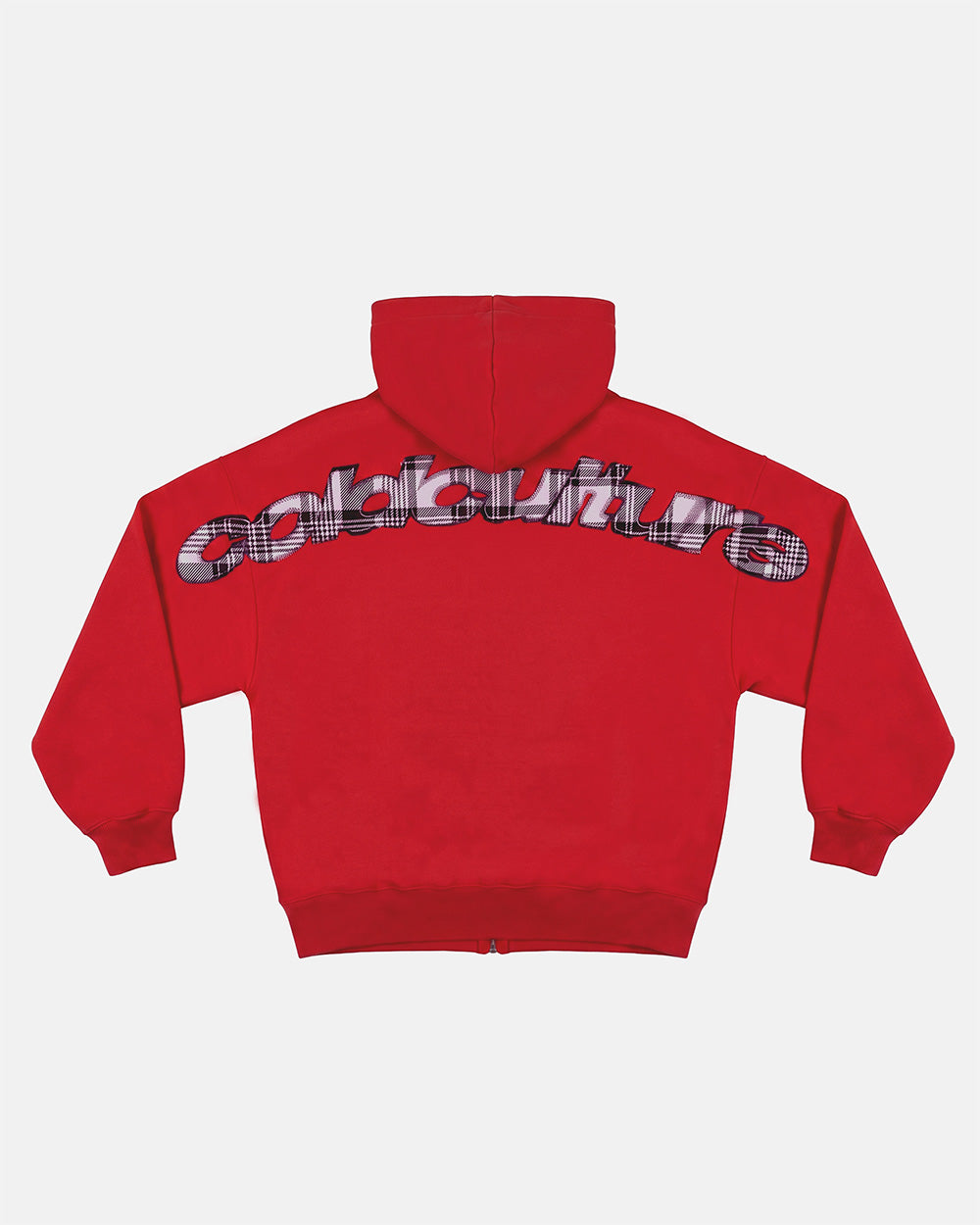 TARTAN DISTRESS CURVED ZIP HOODIE RED