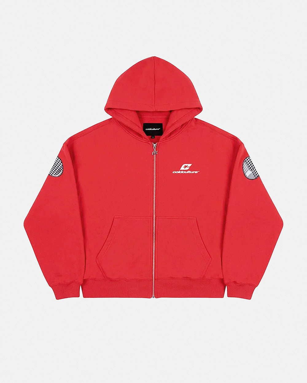 TARTAN CURVED ZIP HOODIE RED