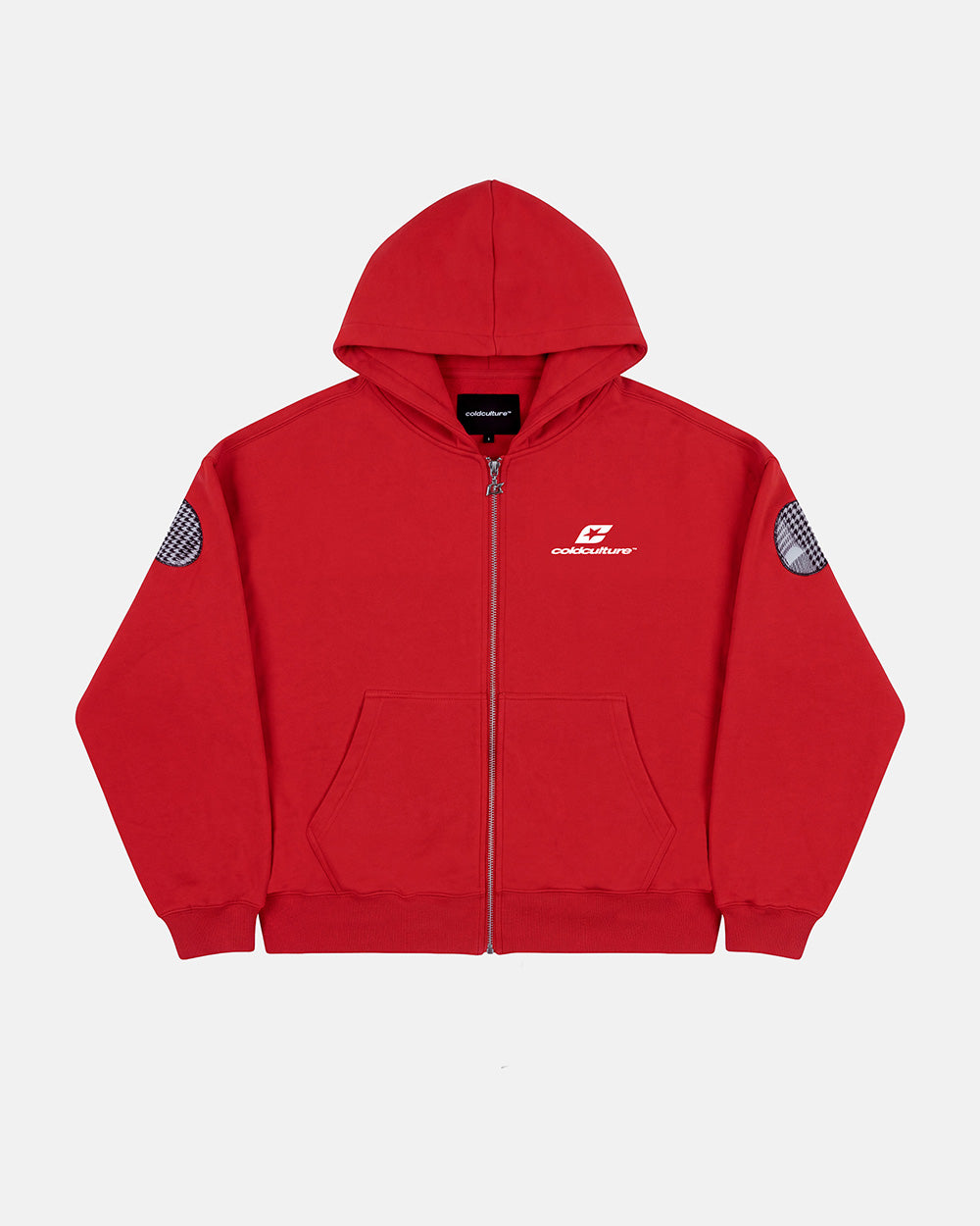 TARTAN DISTRESS CURVED ZIP HOODIE RED