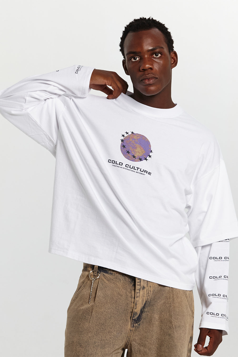 FIRE EARTH LONG SLEEVE TEE WHITE