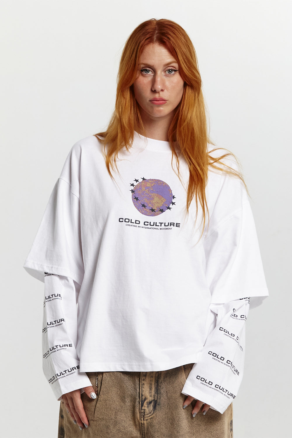 FIRE EARTH LONG SLEEVE TEE WHITE