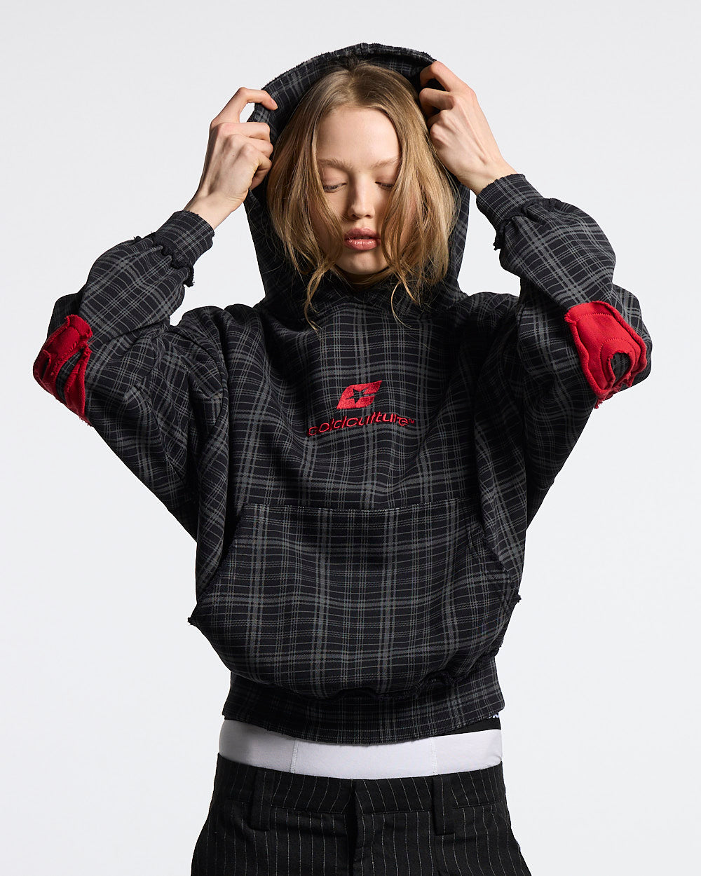 TARTAN HOODIE BLACK, GREY & RED
