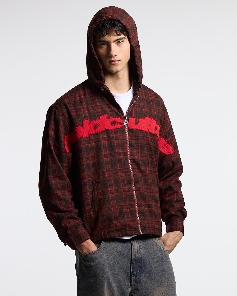 MEMPHIS HOODED SHIRT RED & BLACK TARTAN