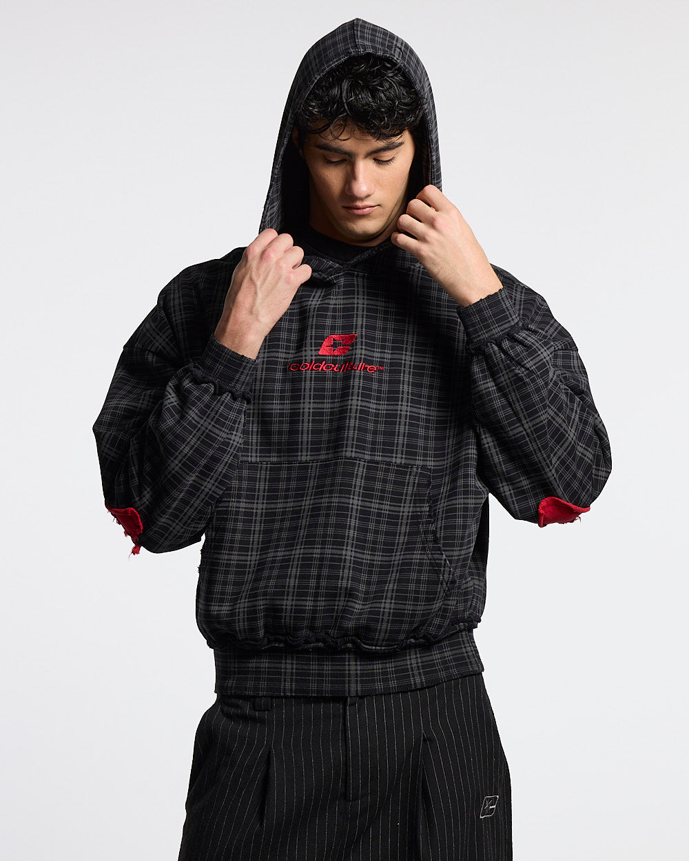 TARTAN HOODIE BLACK, GREY & RED