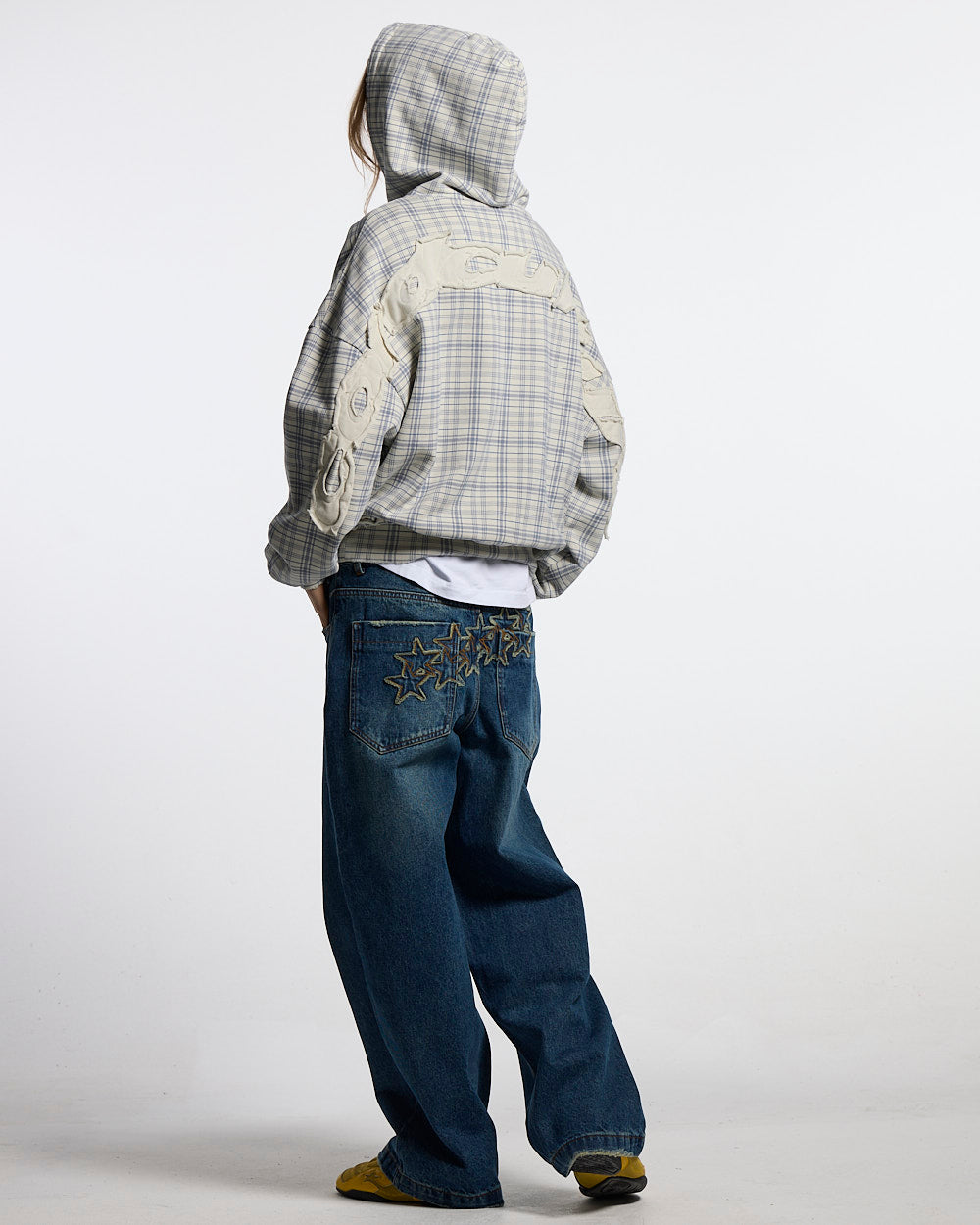 TARTAN HOODIE WHITE & MIX OF BLUES