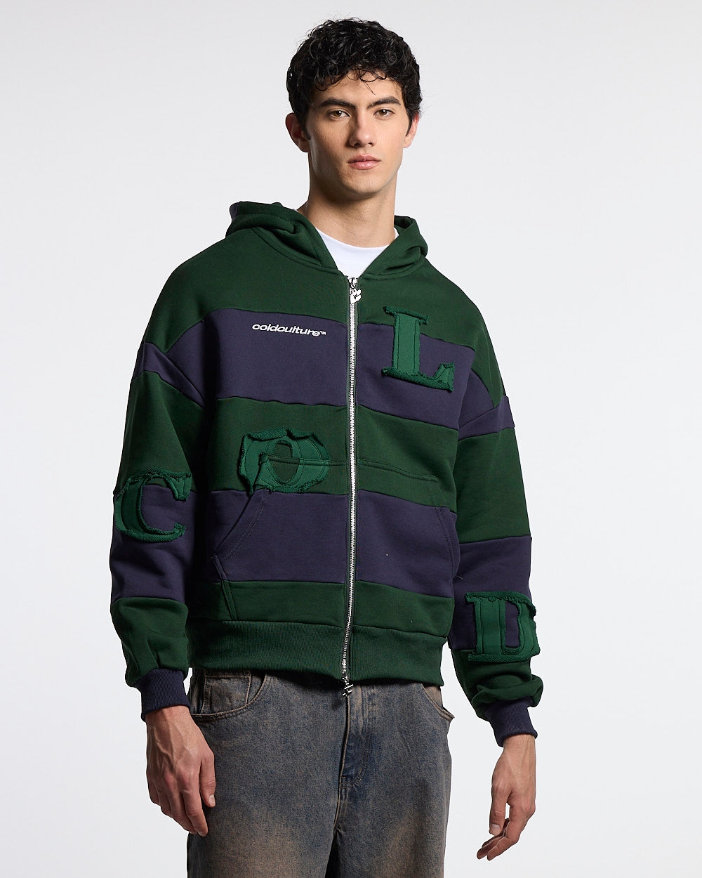 PUZZLE ZIP HOODIE GREEN & NAVY