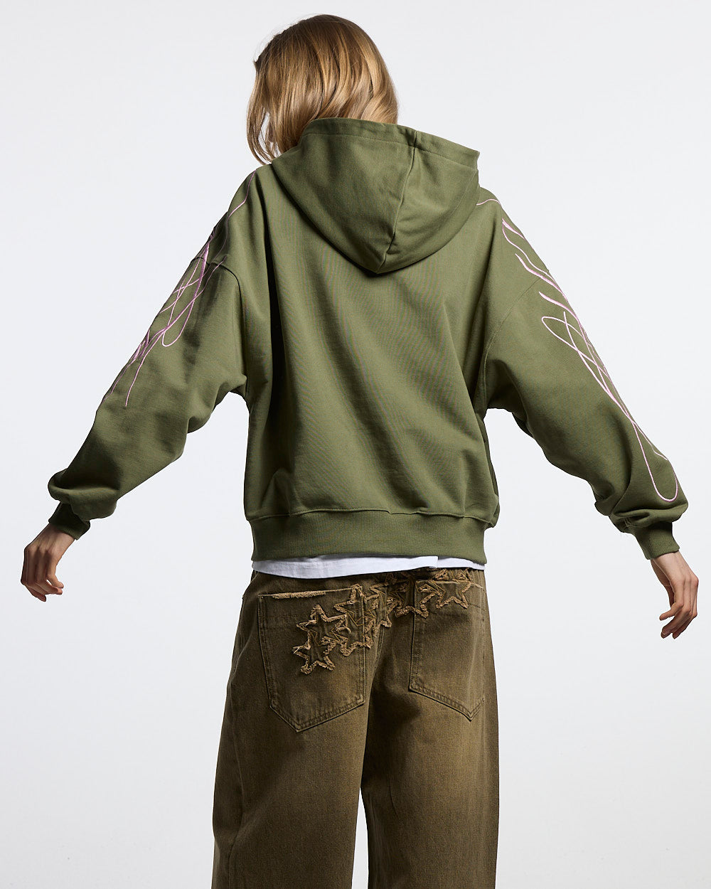 NEW SCRIPT ZIP HOODIE GREEN & PINK