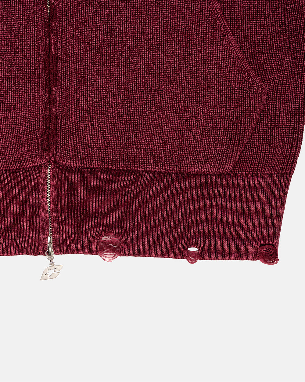 DISTRESS CURVED ZIP KNIT BURGUNDY