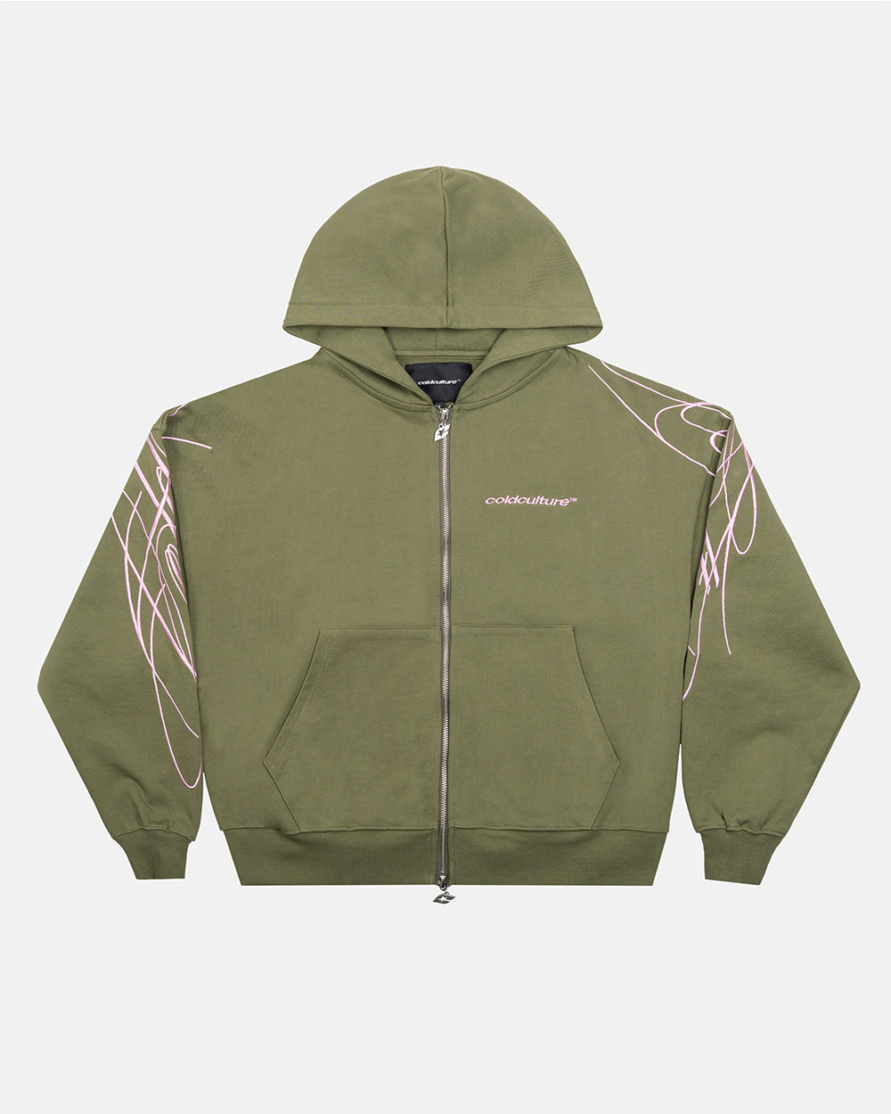 NEW SCRIPT ZIP HOODIE GREEN & PINK