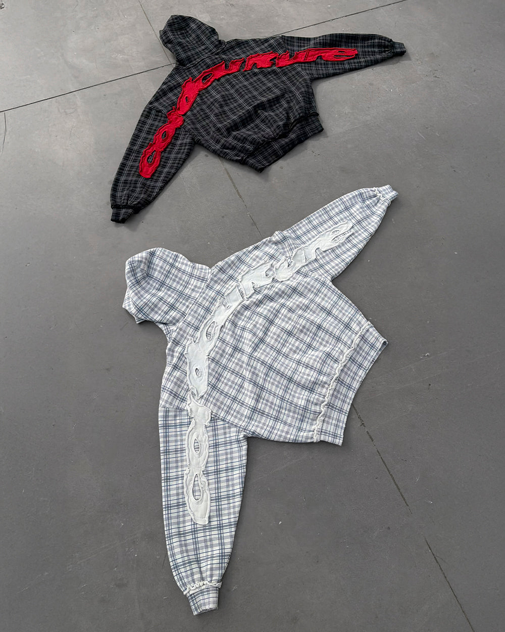 TARTAN HOODIE WHITE & MIX OF BLUES