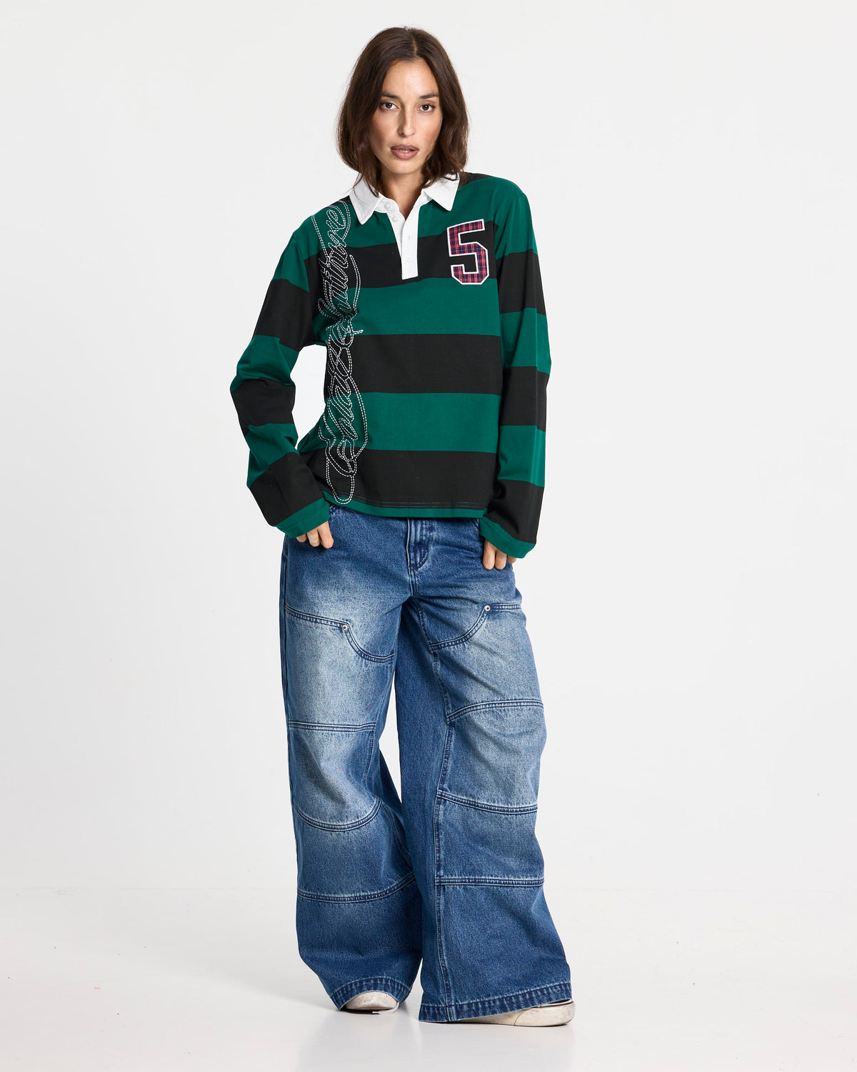 WINDSOR LONGSLEEVE POLO BLACK AND GREEN - Cold Culture #woman