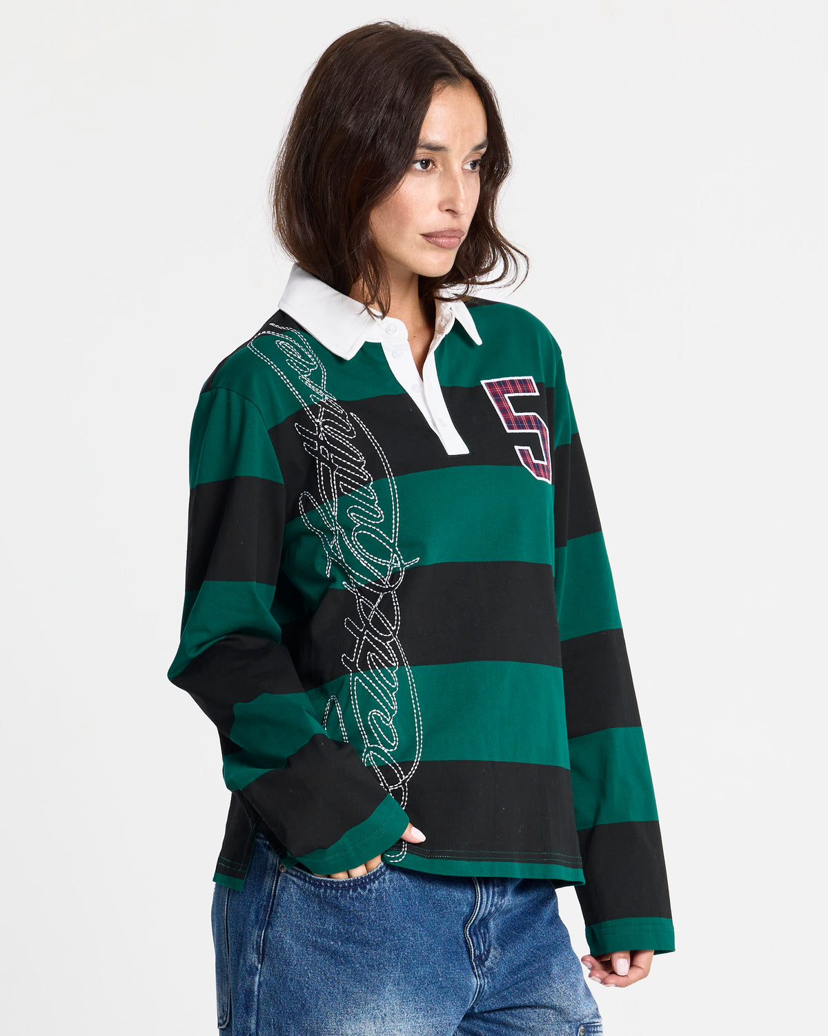WINDSOR LONGSLEEVE POLO BLACK AND GREEN - Cold Culture #woman