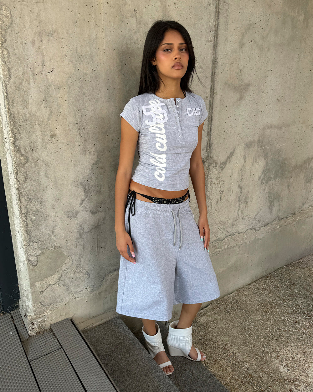 LACE SWEATSHORTS HEATHER GREY - DELAYED DELIVERY