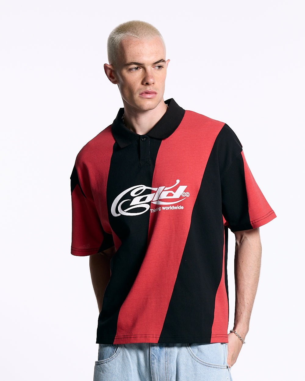 ASLANT STRIPES POLO TEE BLACK AND RED - COLD CULTURE
