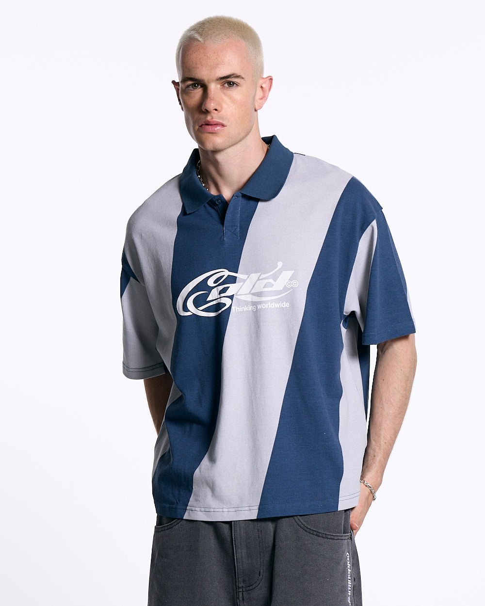 ASLANT STRIPES POLO TEE BLUE - COLD CULTURE