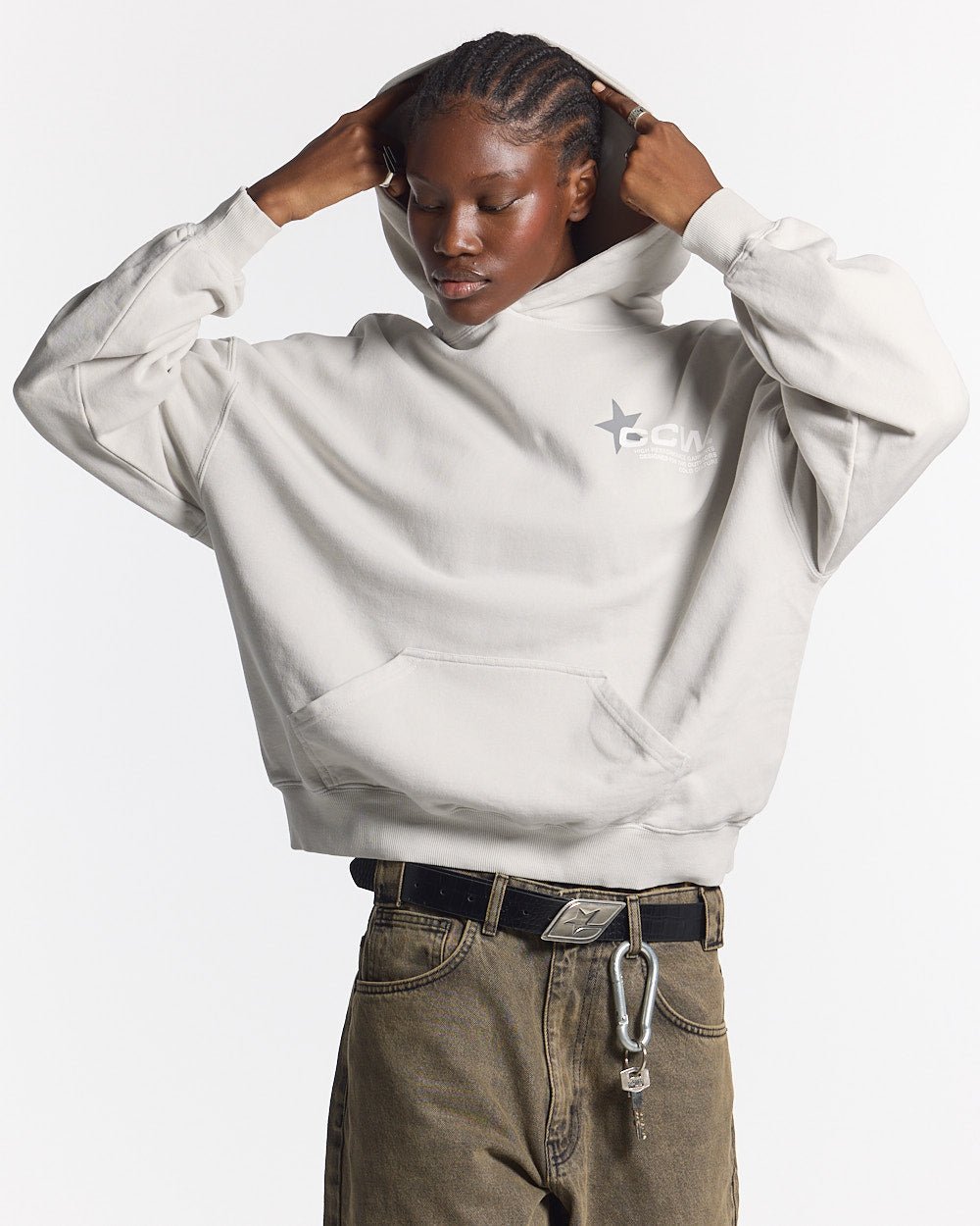 【SATIIIZ】Bedin Pigment Brushed Crop Hoodie Super Quality Work Crop Hoodie - ASH — McDowell's