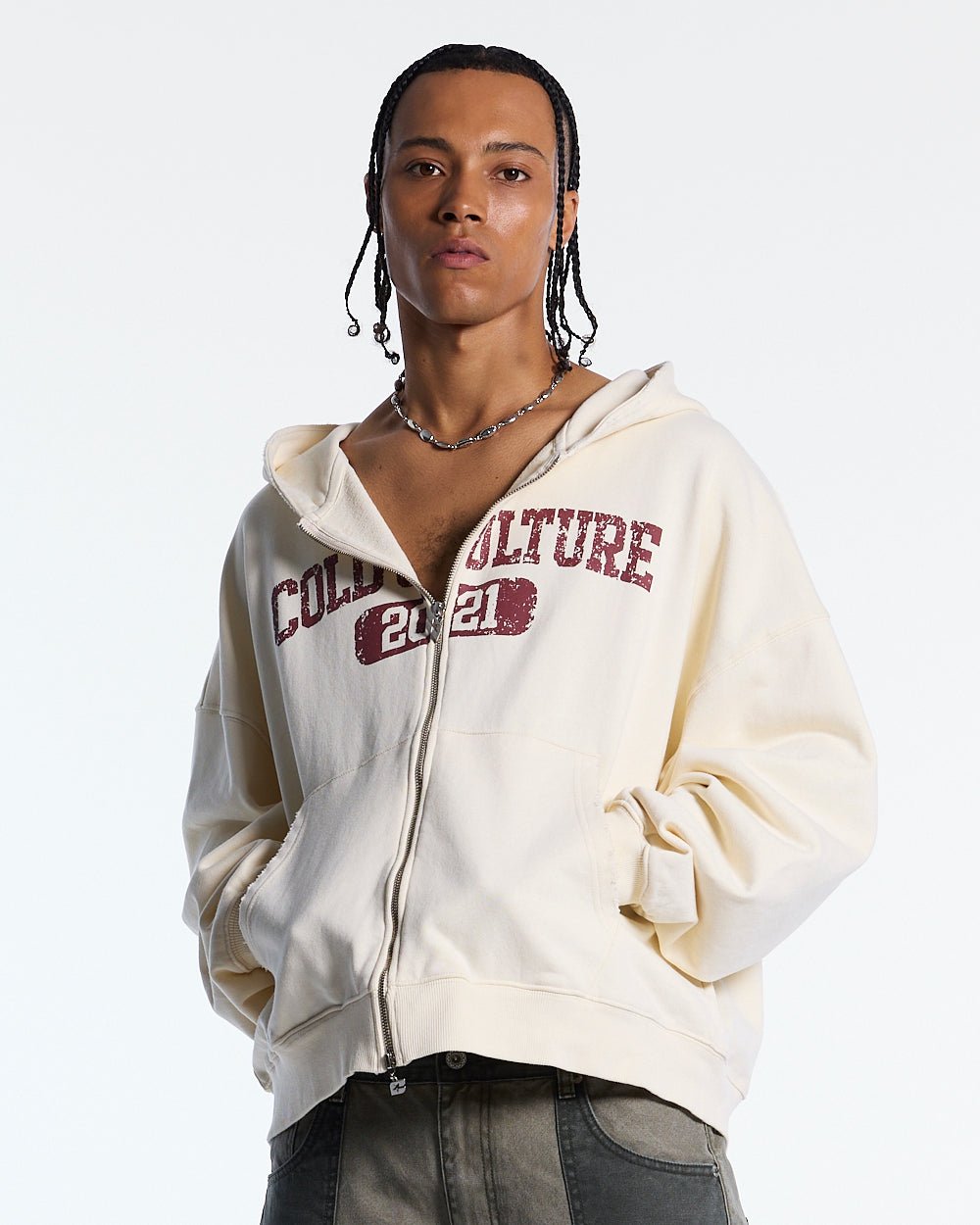 AVIATOR ZIP HOODIE WHITE - Cold Culture