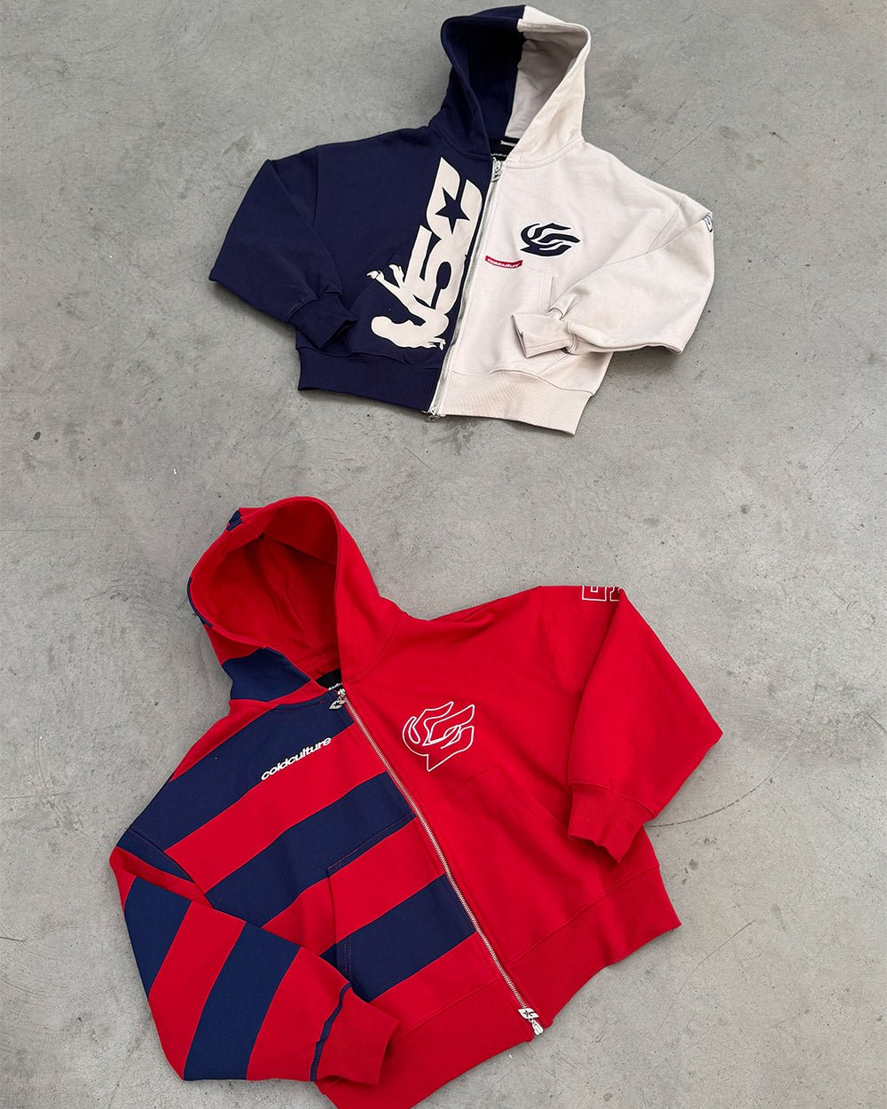 BARNA ZIP HOODIE RED & DAR BLUE - Cold Culture