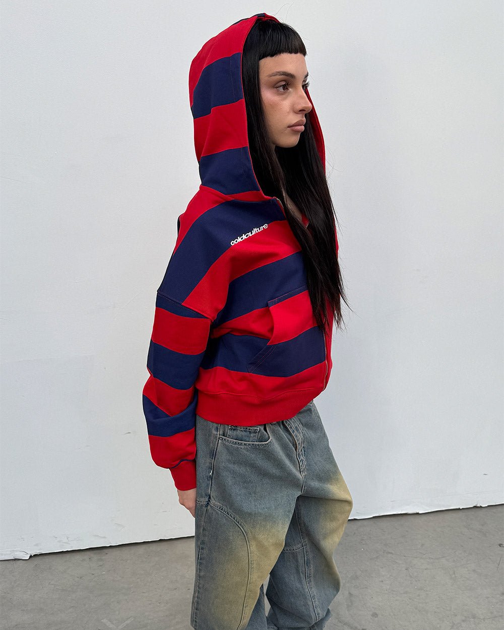 BARNA ZIP HOODIE RED & DAR BLUE - Cold Culture